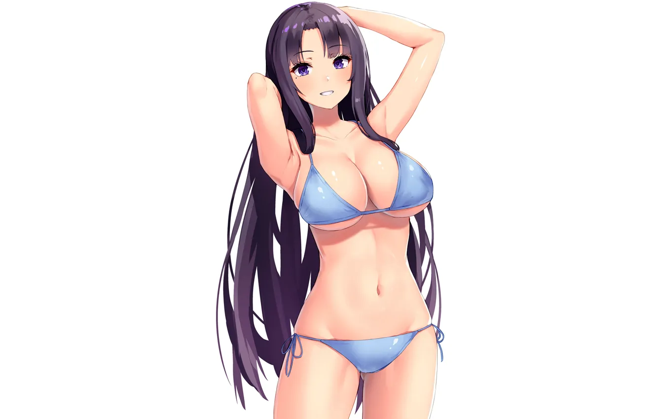 Photo wallpaper girl, sexy, cleavage, long hair, boobs, anime, beautiful, purple eyes