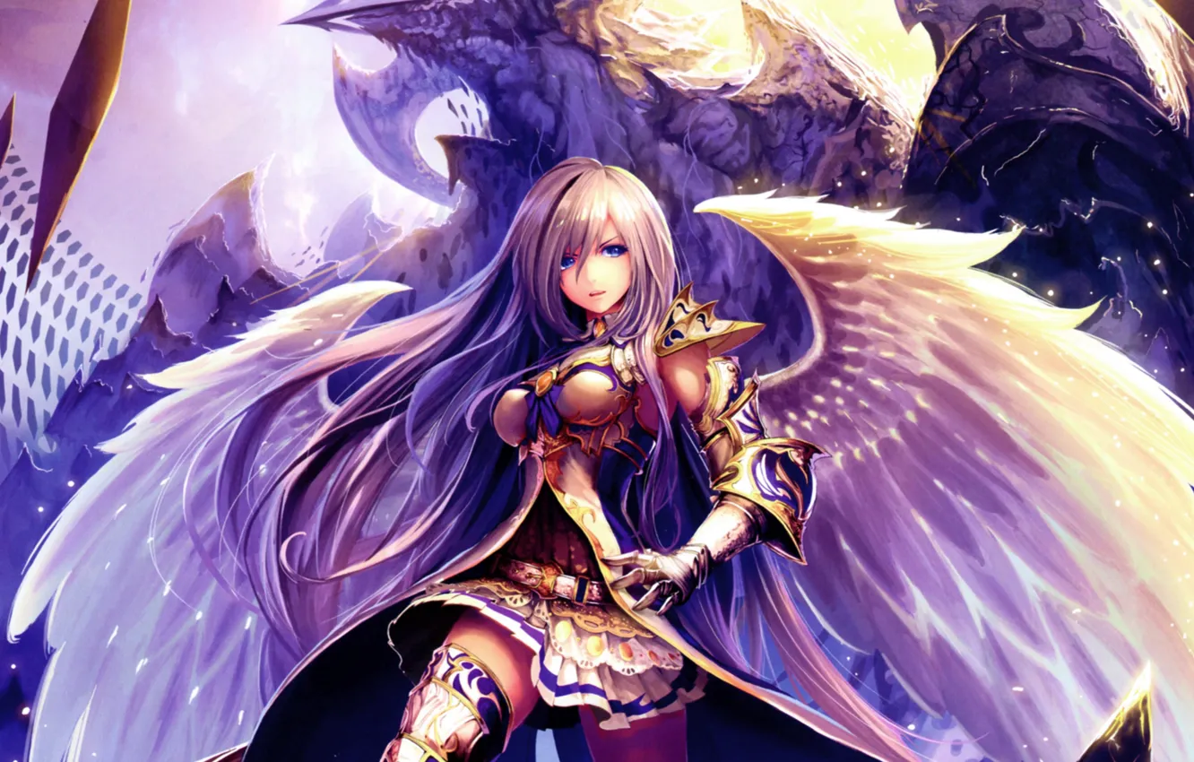 Photo wallpaper girl, wings, monster, sword, art, tachikawa mushimaro, shingeki no bahamut