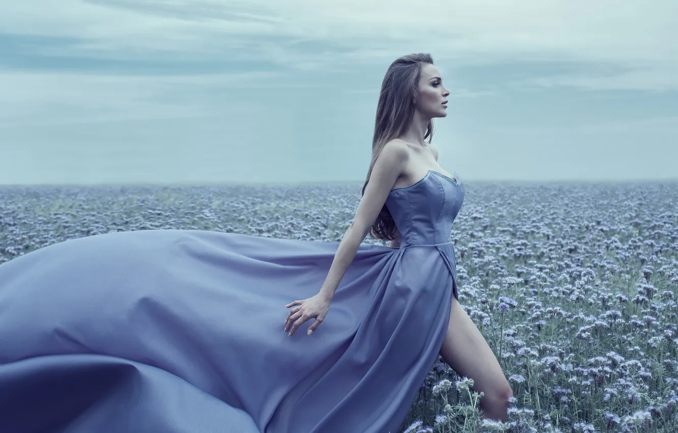 Photo wallpaper look, girl, nature, train, makeup, dress, profile, legs