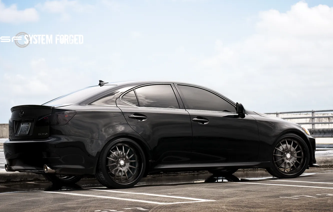 Photo wallpaper the sky, clouds, black, Lexus, Parking, black, Lexus, the rear part