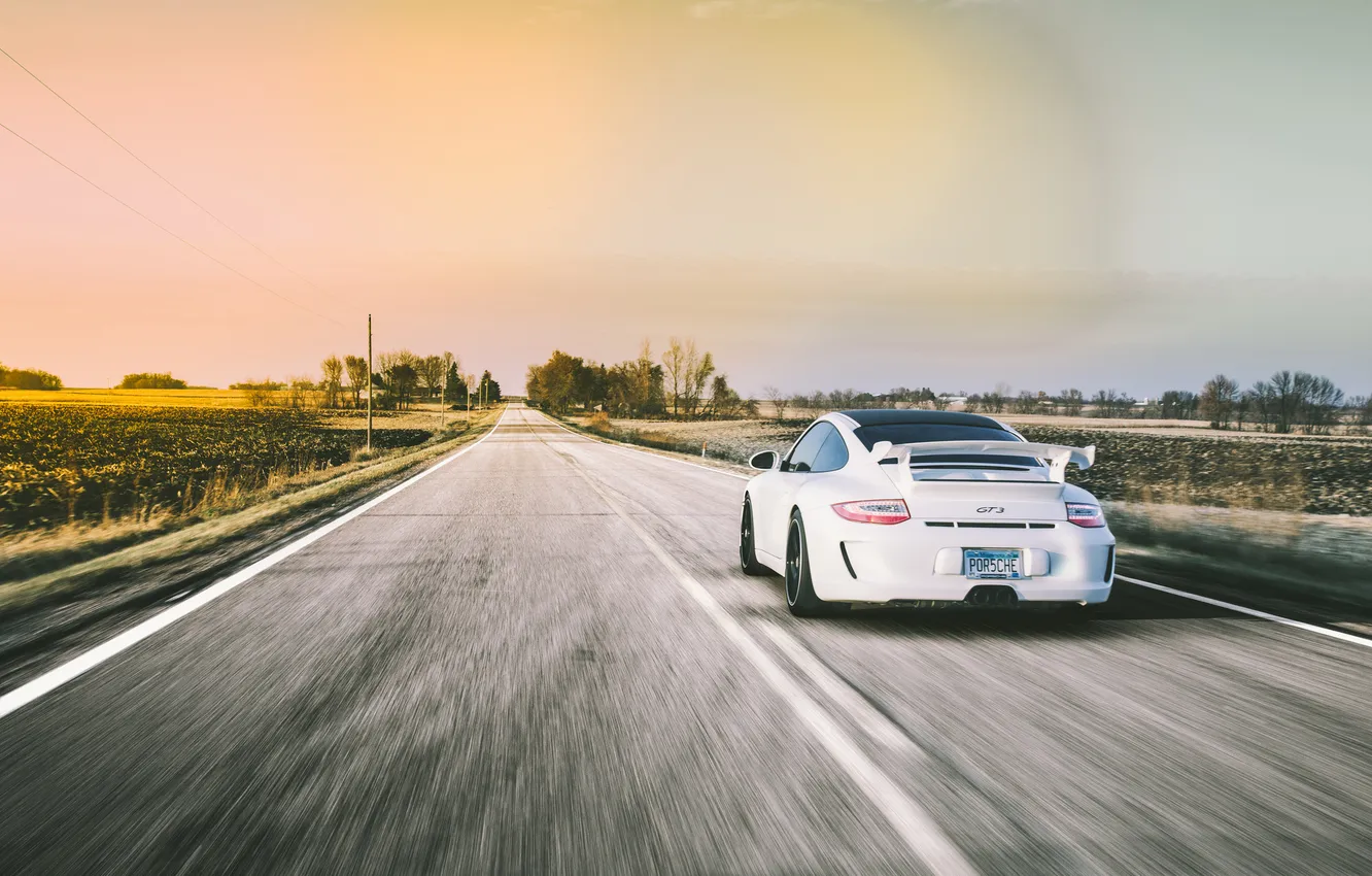 Photo wallpaper road, white, 911, Porsche, back, white, sports car, Porsche