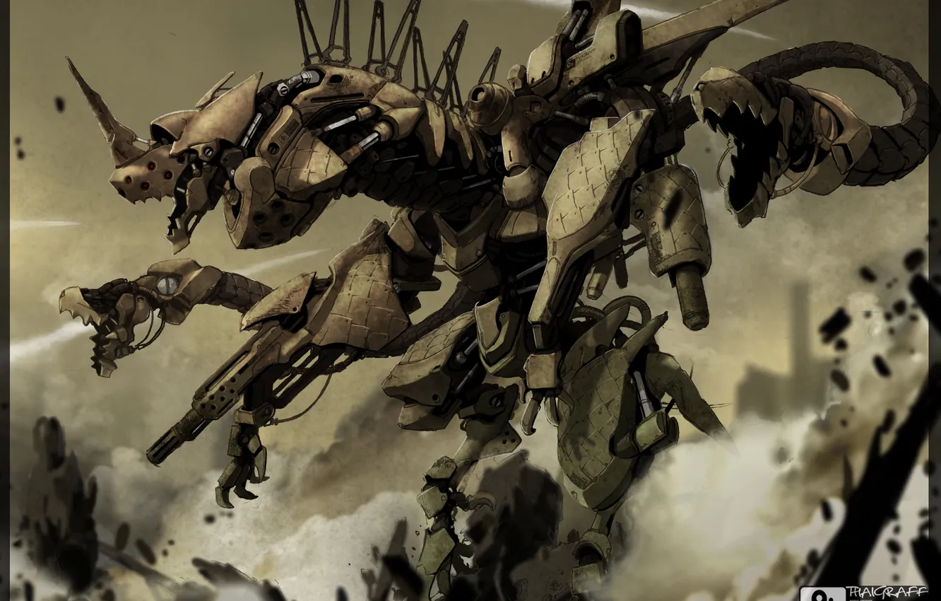 Photo wallpaper war, dragon, robot