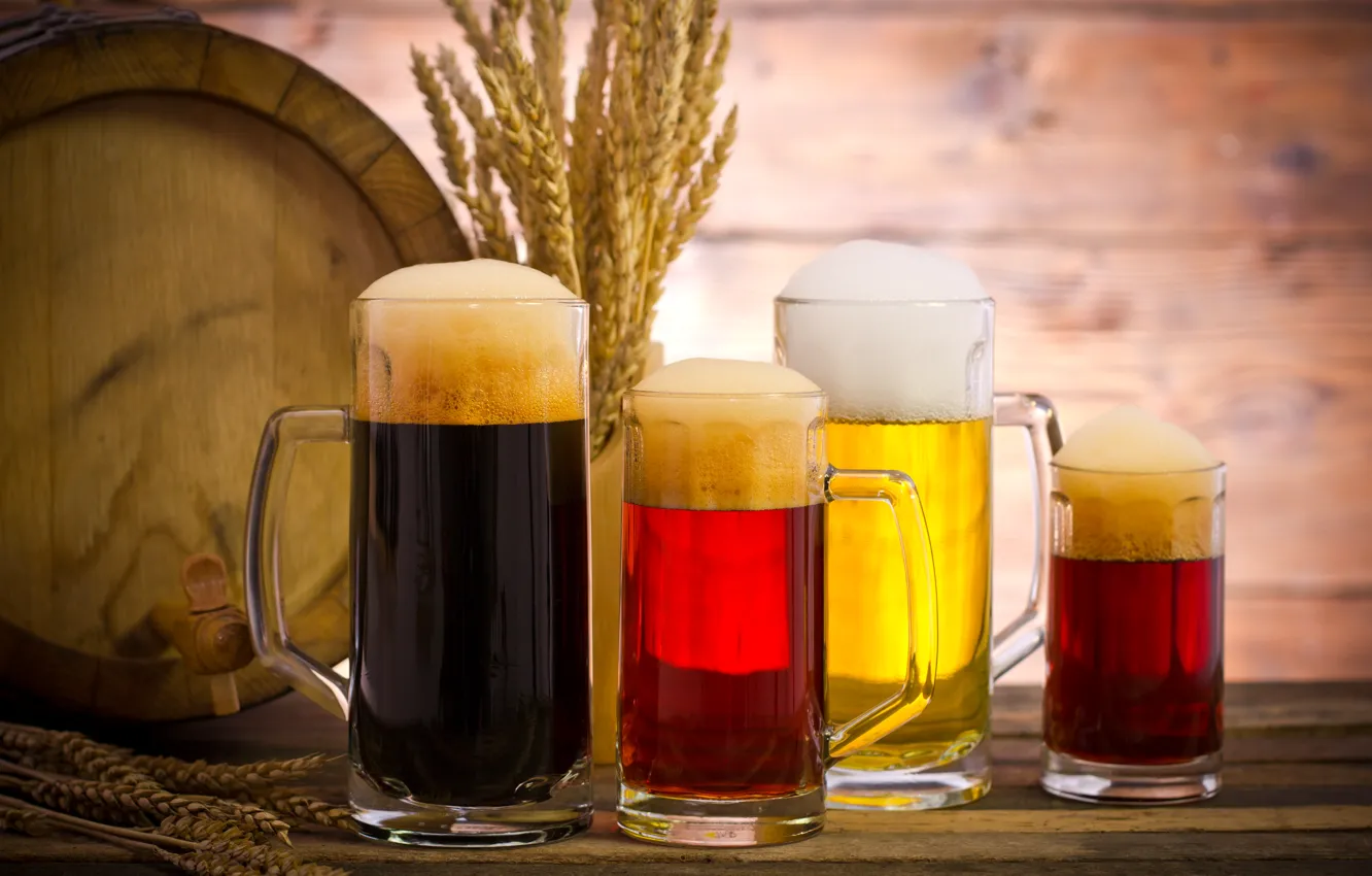 Photo wallpaper glass, beer, barrel, millet