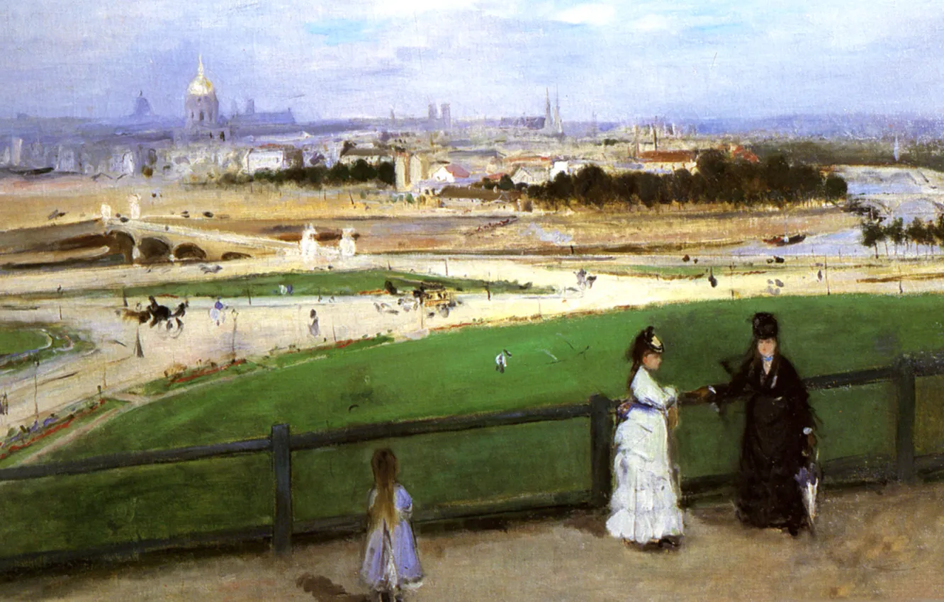 Photo wallpaper landscape, picture, Edouard Manet, Berthe Morisot. View of Paris from the Trocadero Heights