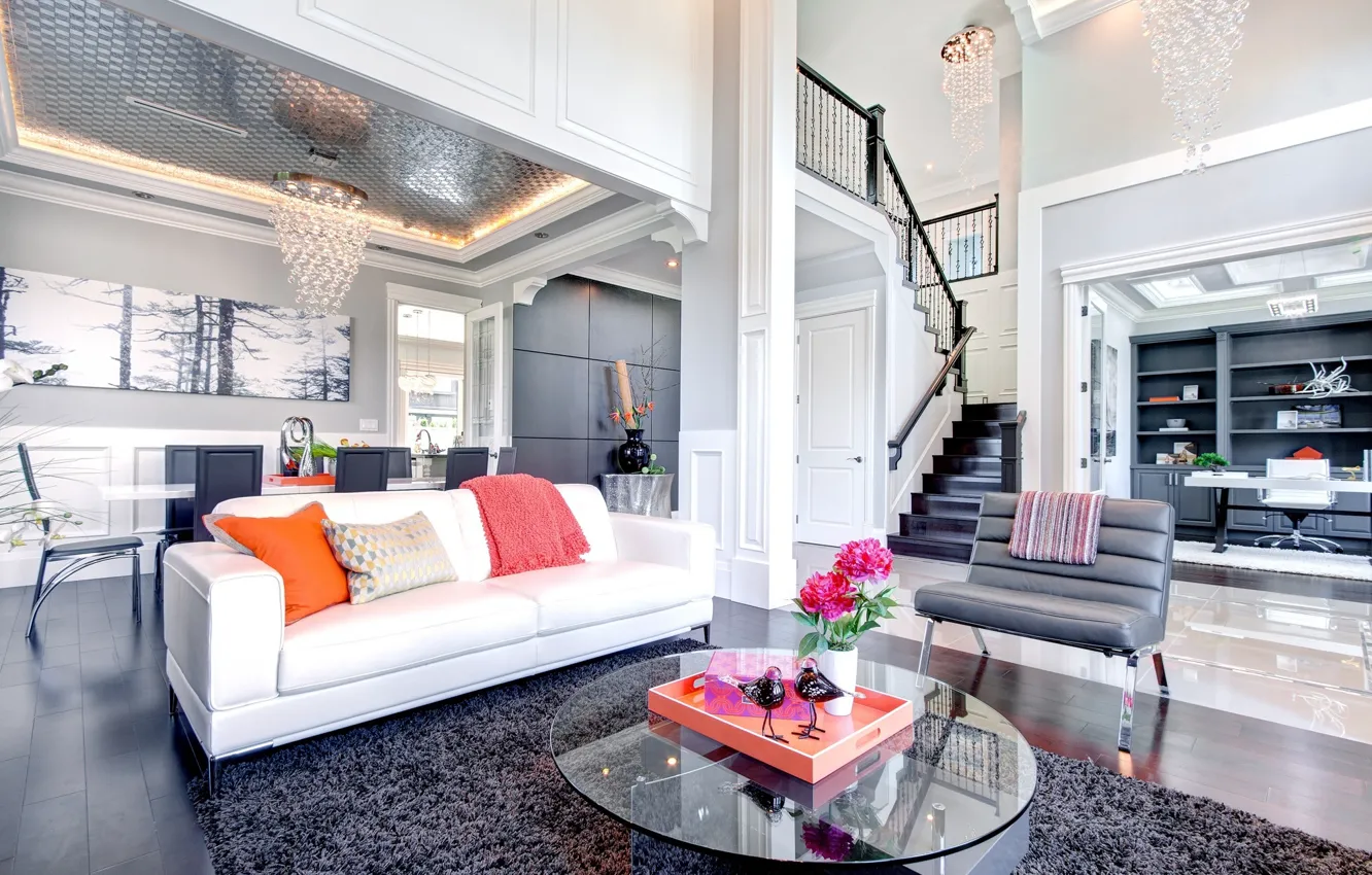 Photo wallpaper design, sofa, furniture, interior, chair, chandelier, living room