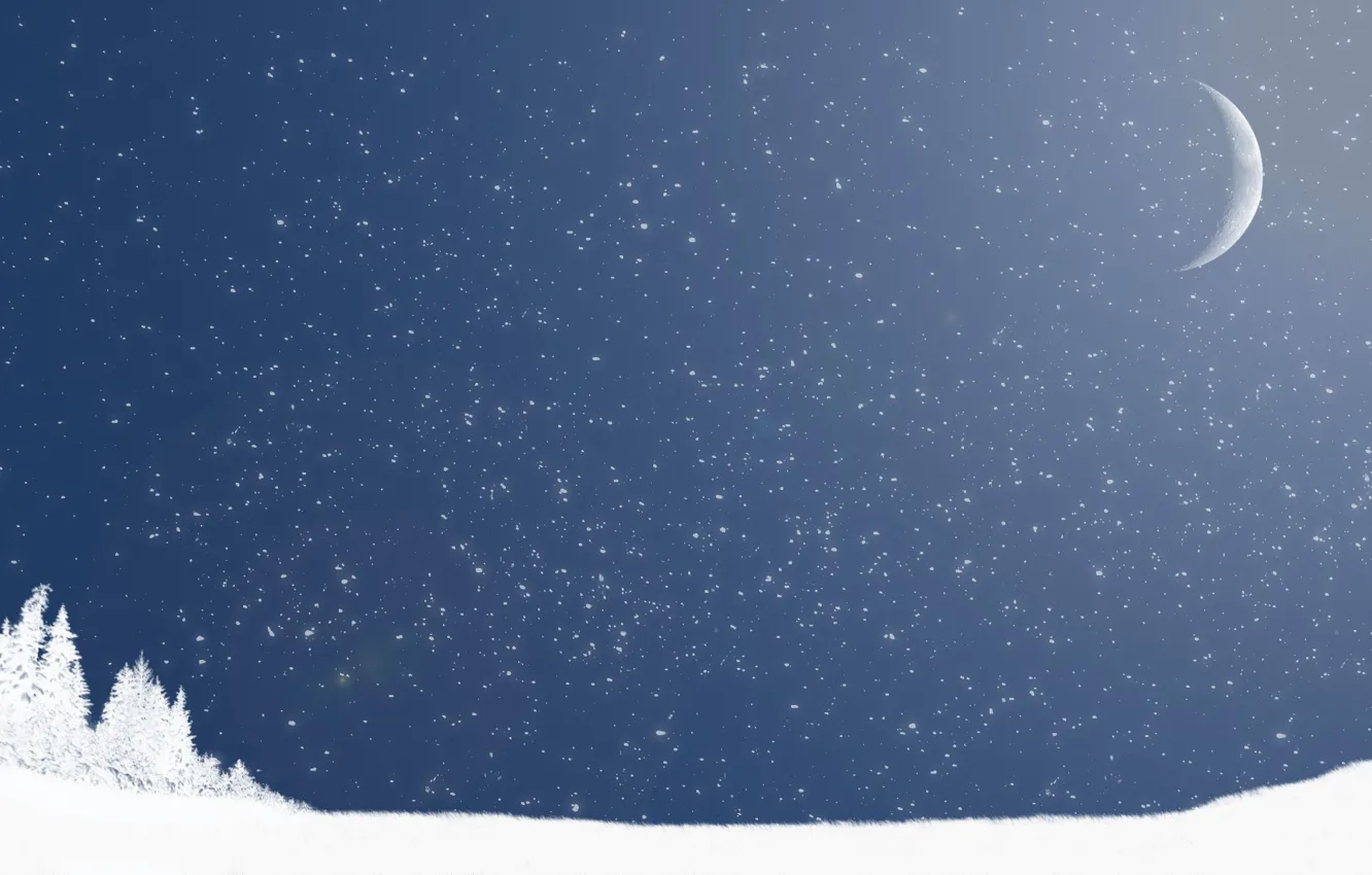 Photo wallpaper winter, snow, the moon, minimalism