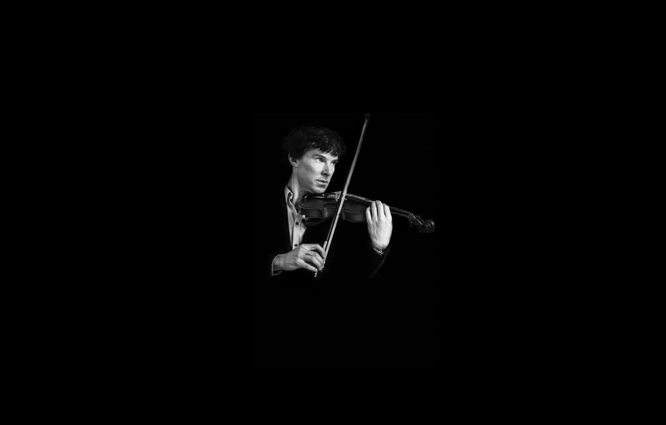 Photo wallpaper violin, Sherlock Holmes, black background, Benedict Cumberbatch, Sherlock, Sherlock BBC, Sherlock Holmes, Sherlock (TV series)