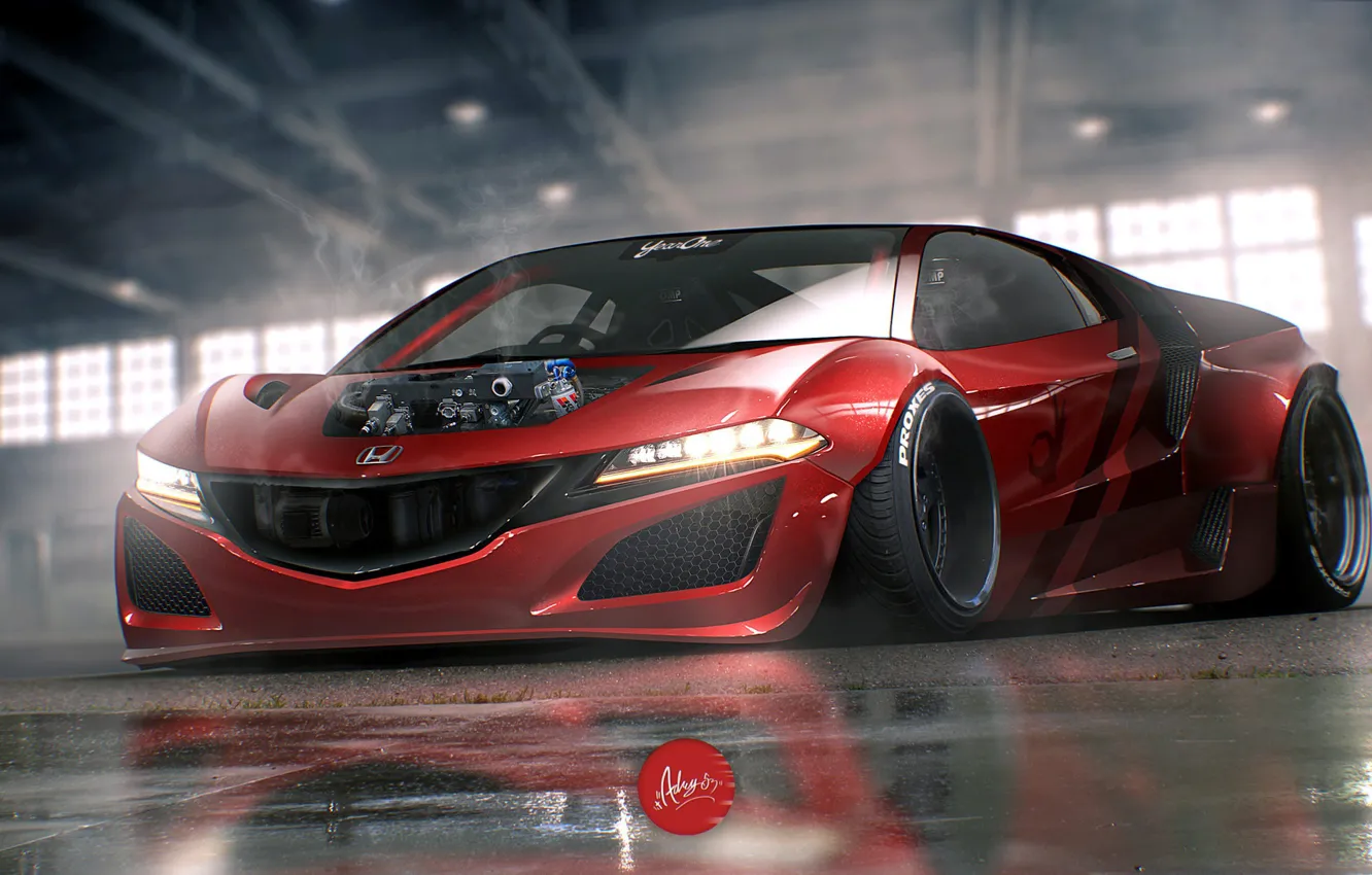 Photo wallpaper Red, Auto, Machine, Honda, Illustration, NSX, The front, Honda NSX