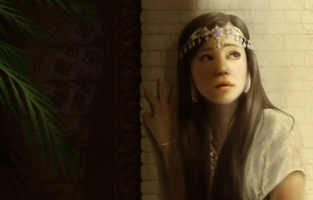 Photo wallpaper leaves, girl, decoration, wall, art, Diadema