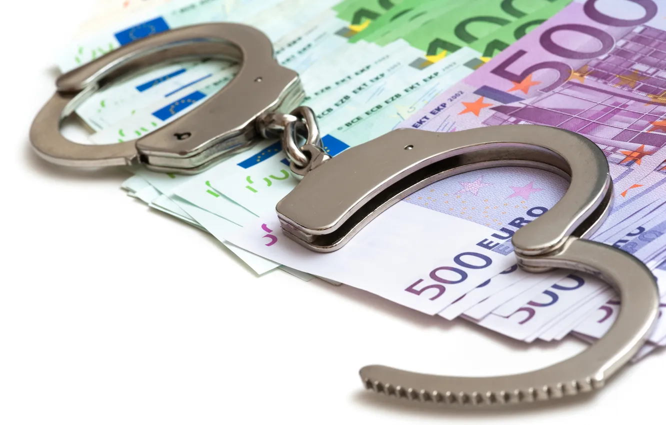 Photo wallpaper money, metal handcuffs, corruption, illegal