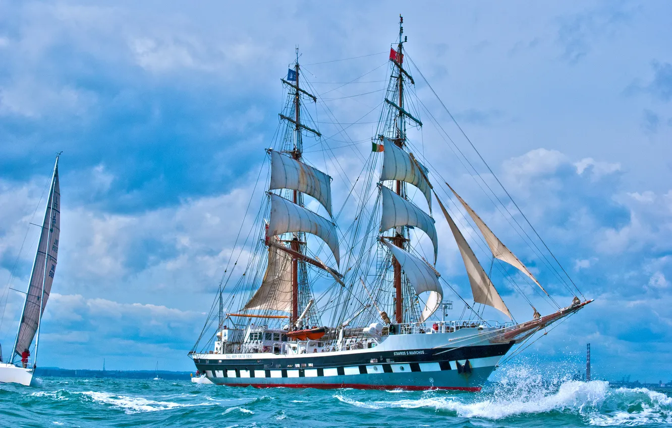 Photo wallpaper sea, sailboat, yacht