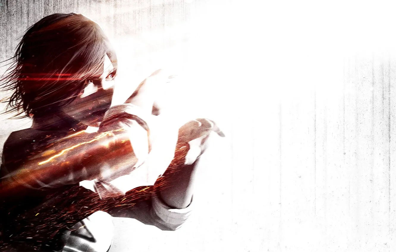 Photo wallpaper girl, light, wall, hair, hands, detective, Bethesda Softworks, Tango Gameworks