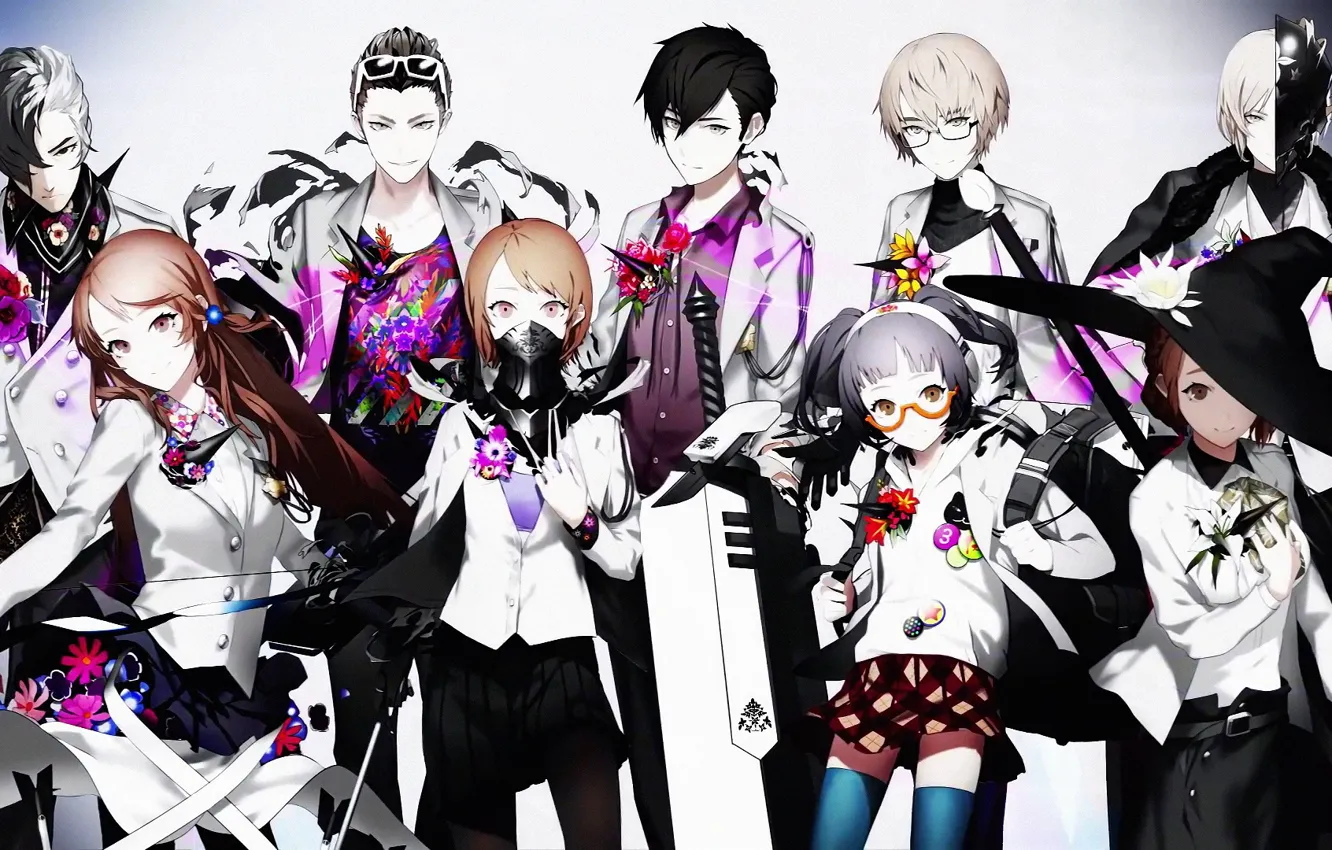 Photo wallpaper girl, flowers, anime, mask, glasses, guy, characters, Caligula