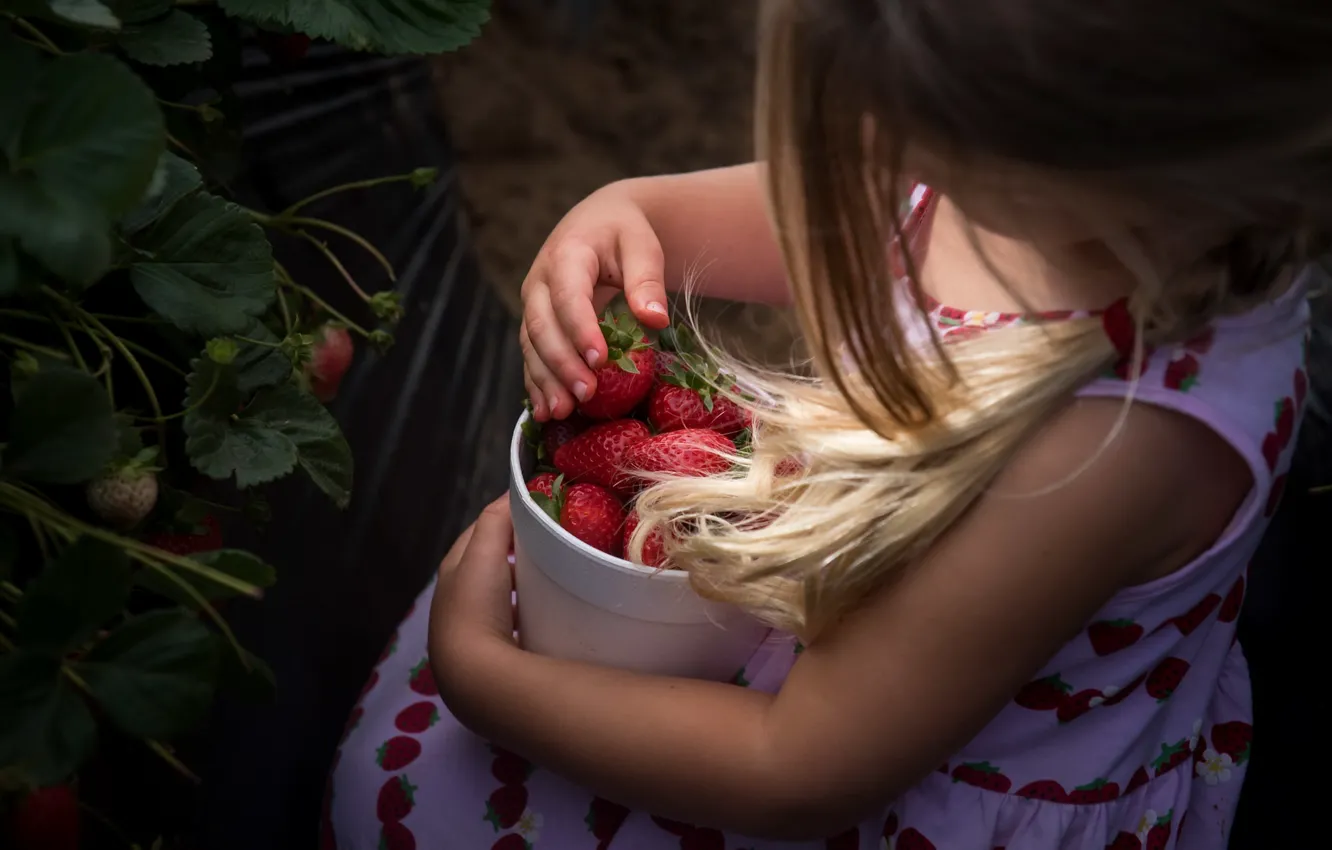 Photo wallpaper summer, strawberry, girl