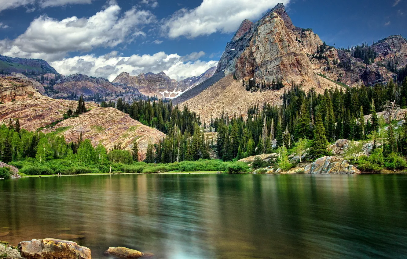 Photo wallpaper forest, mountains, nature, lake