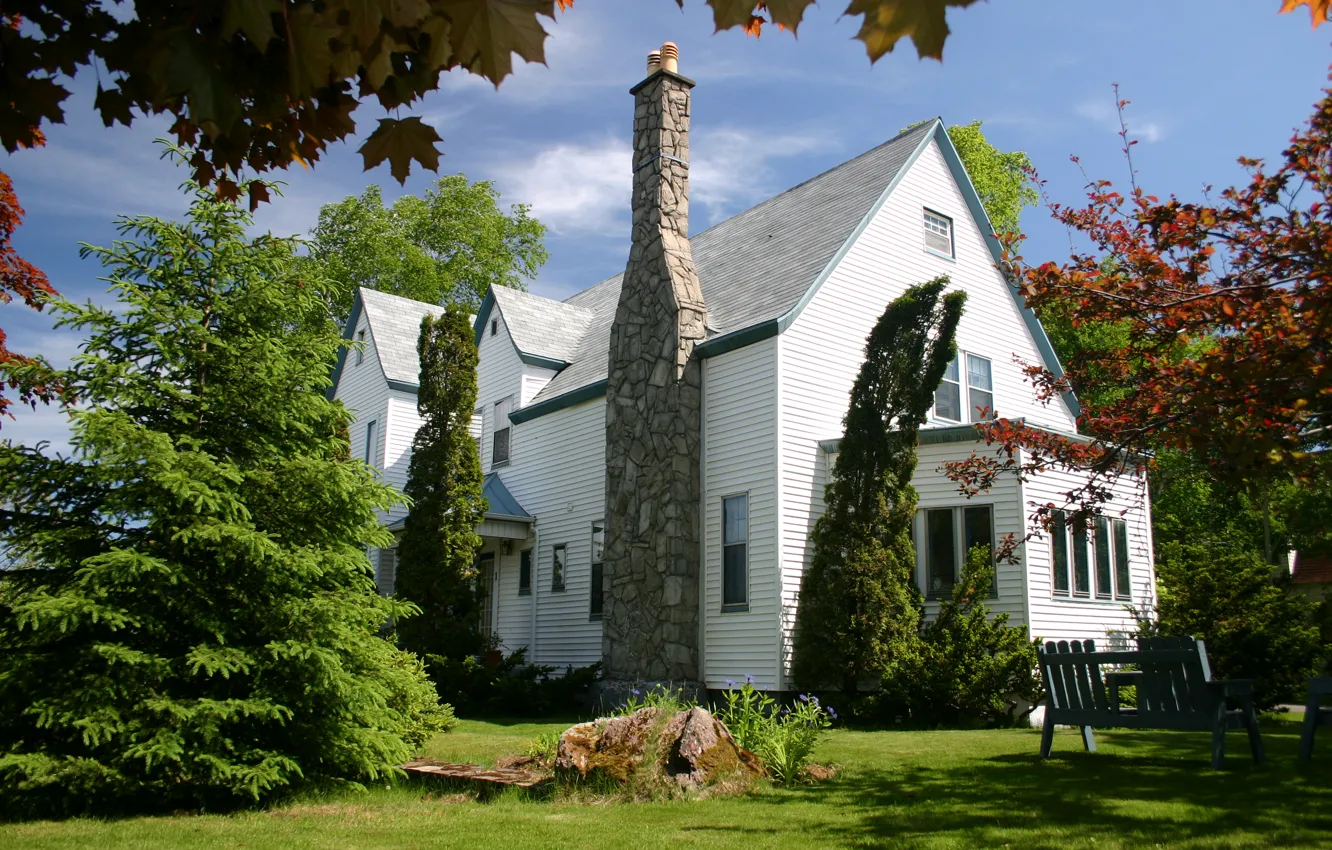 Photo wallpaper trees, home, garden, Canada, mansion, Grand Falls-Windsor