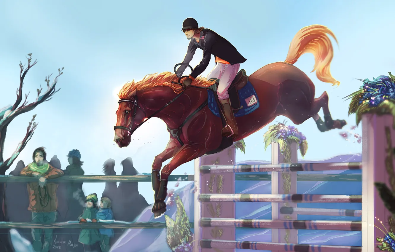 Photo wallpaper Horse, Sport, Jump, Painting, Drawing