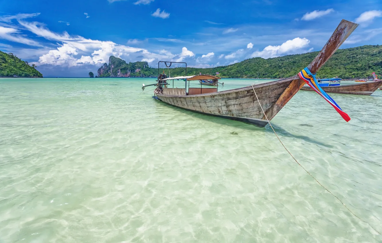 Photo wallpaper sea, water, boat