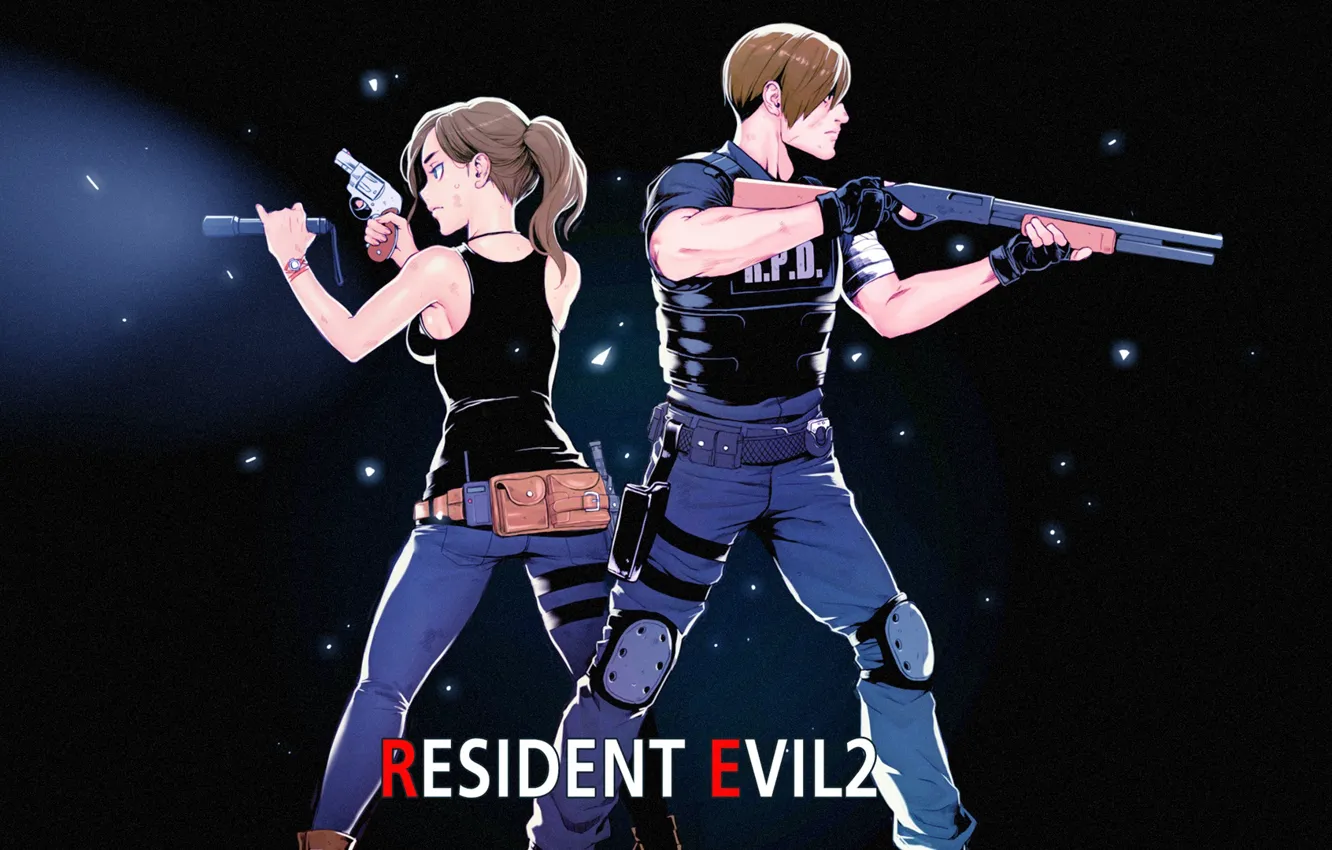 Photo wallpaper girl, weapons, guy, Resident Evil 2, 2019
