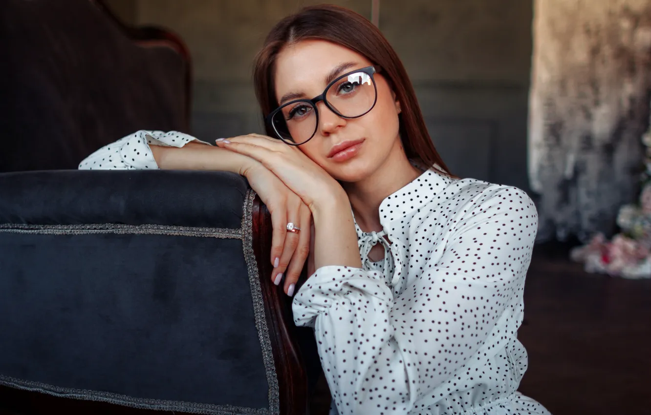 Photo wallpaper look, girl, face, mood, hands, glasses, blouse, Viktor Rakov