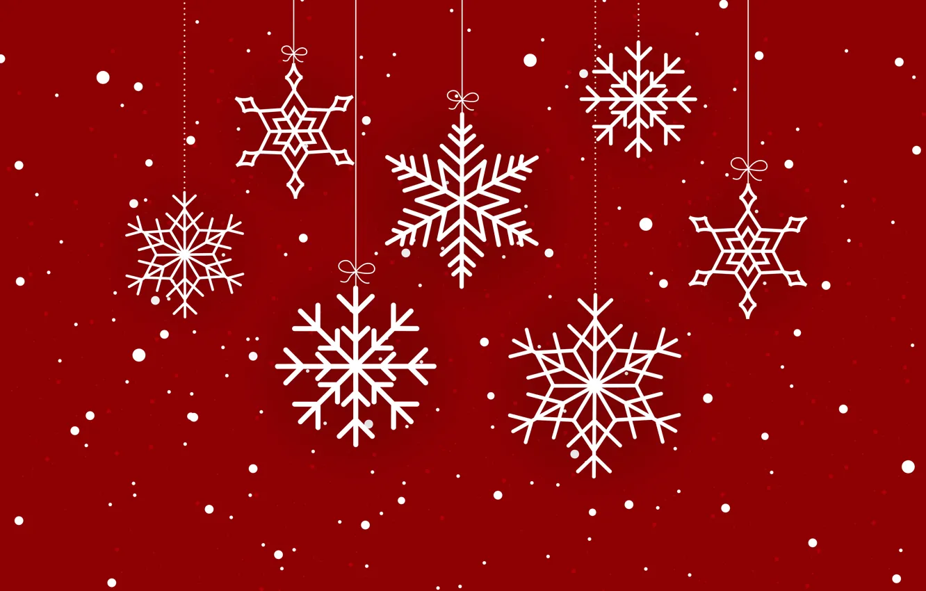 Photo wallpaper winter, snowflakes, red, background, red, Christmas, winter, background