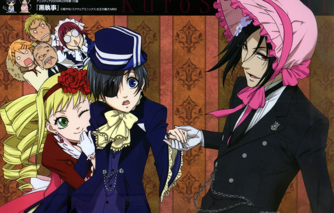 Photo wallpaper emotions, surprise, glasses, costume, gloves, cap, art, kuroshitsuji