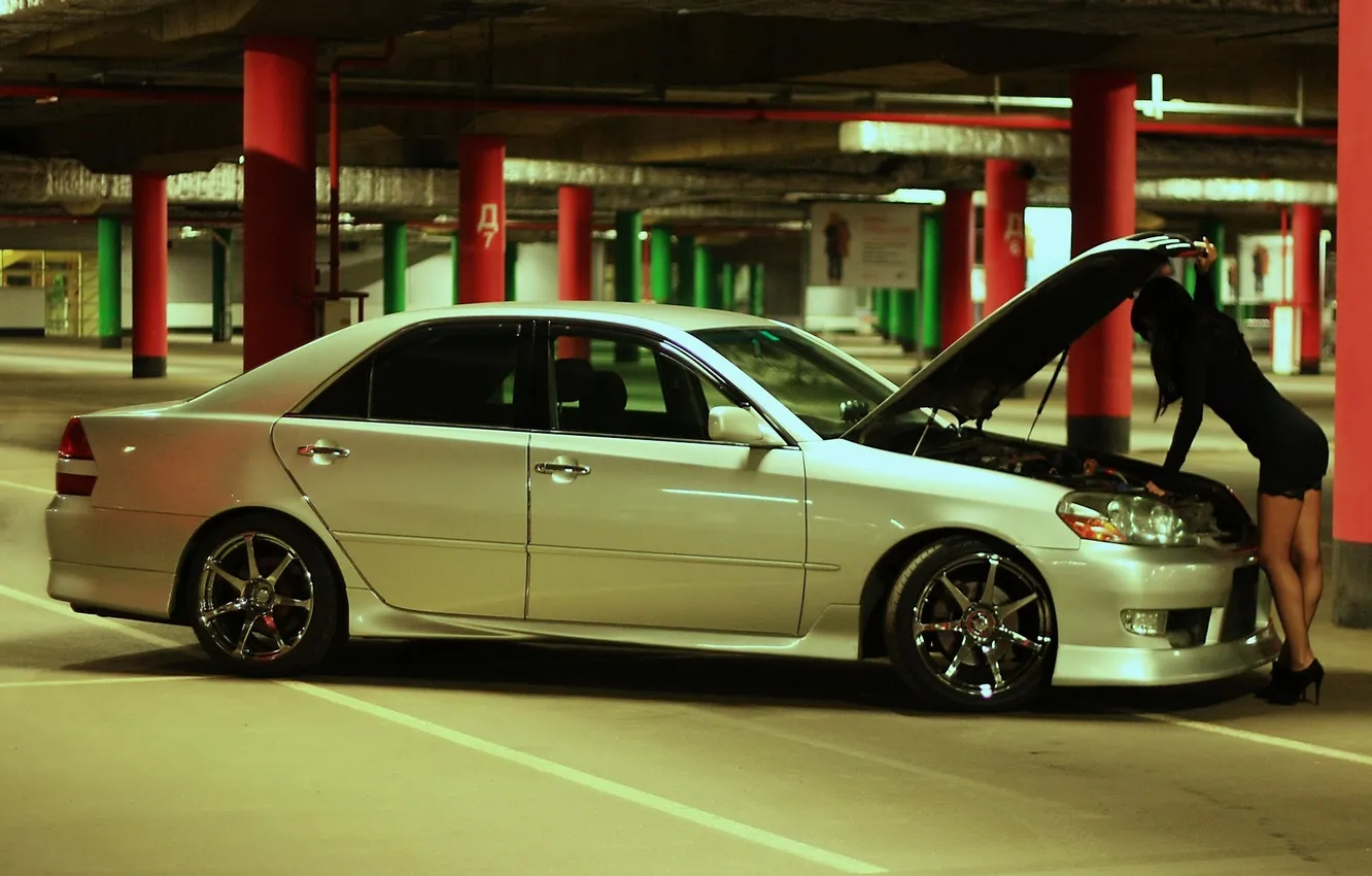 Photo wallpaper auto, girl, brunette