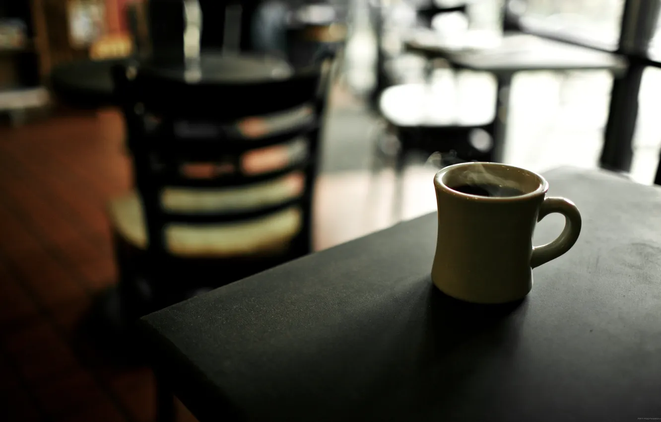 Photo wallpaper table, black, coffee, hot, mug, cafe