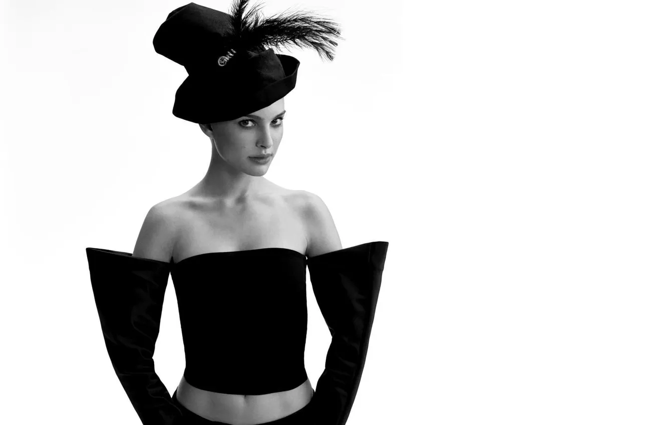 Photo wallpaper feathers, Natalie Portman, hat