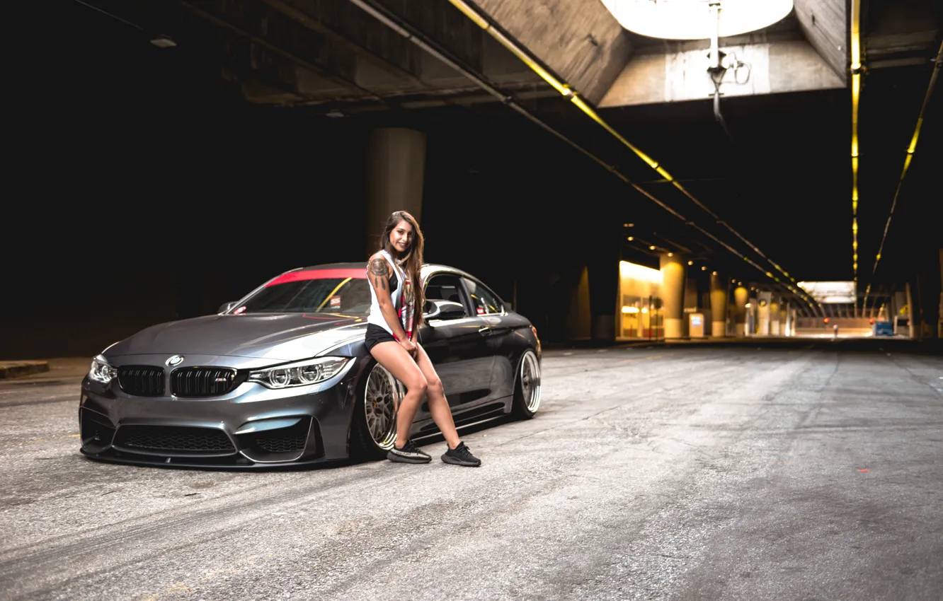 Photo wallpaper BMW, red, girl, grey, F82
