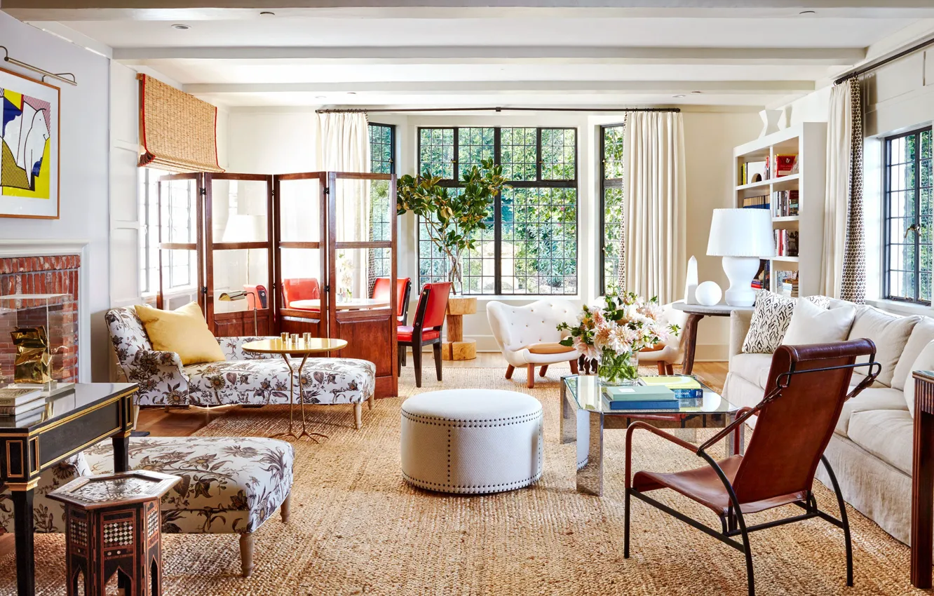 Photo wallpaper design, style, interior, fireplace, Los Angeles, Los Angeles, living room, Guest House