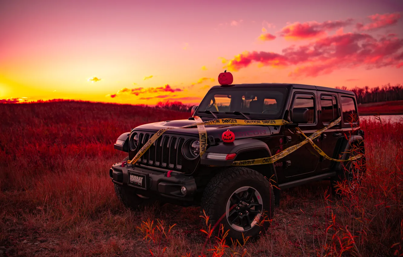 Photo wallpaper sunset, Halloween, jeep, jeep wrangler rubicion