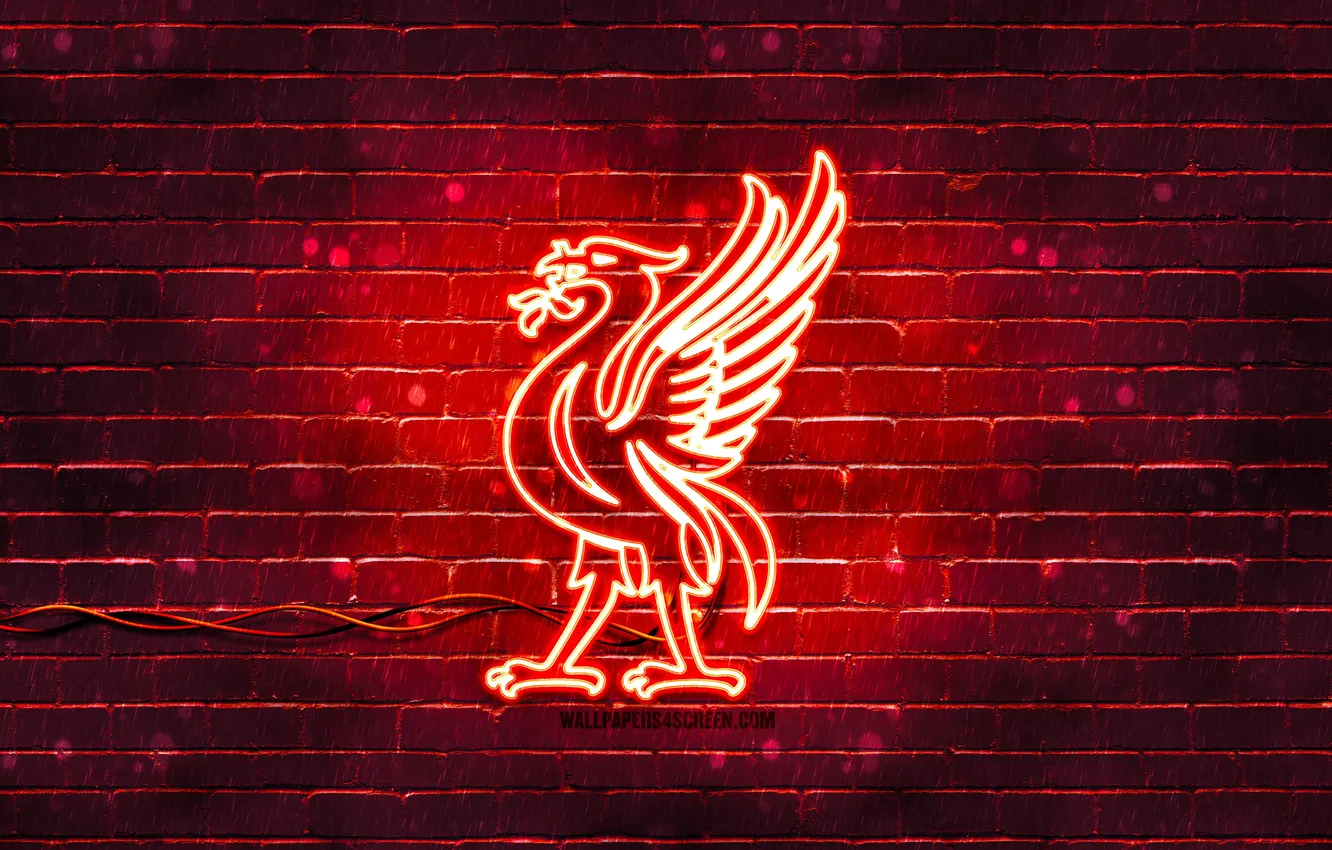 Photo wallpaper red, logo, Neon, symbol, football, soccer, Liverpool, Liverpool FC