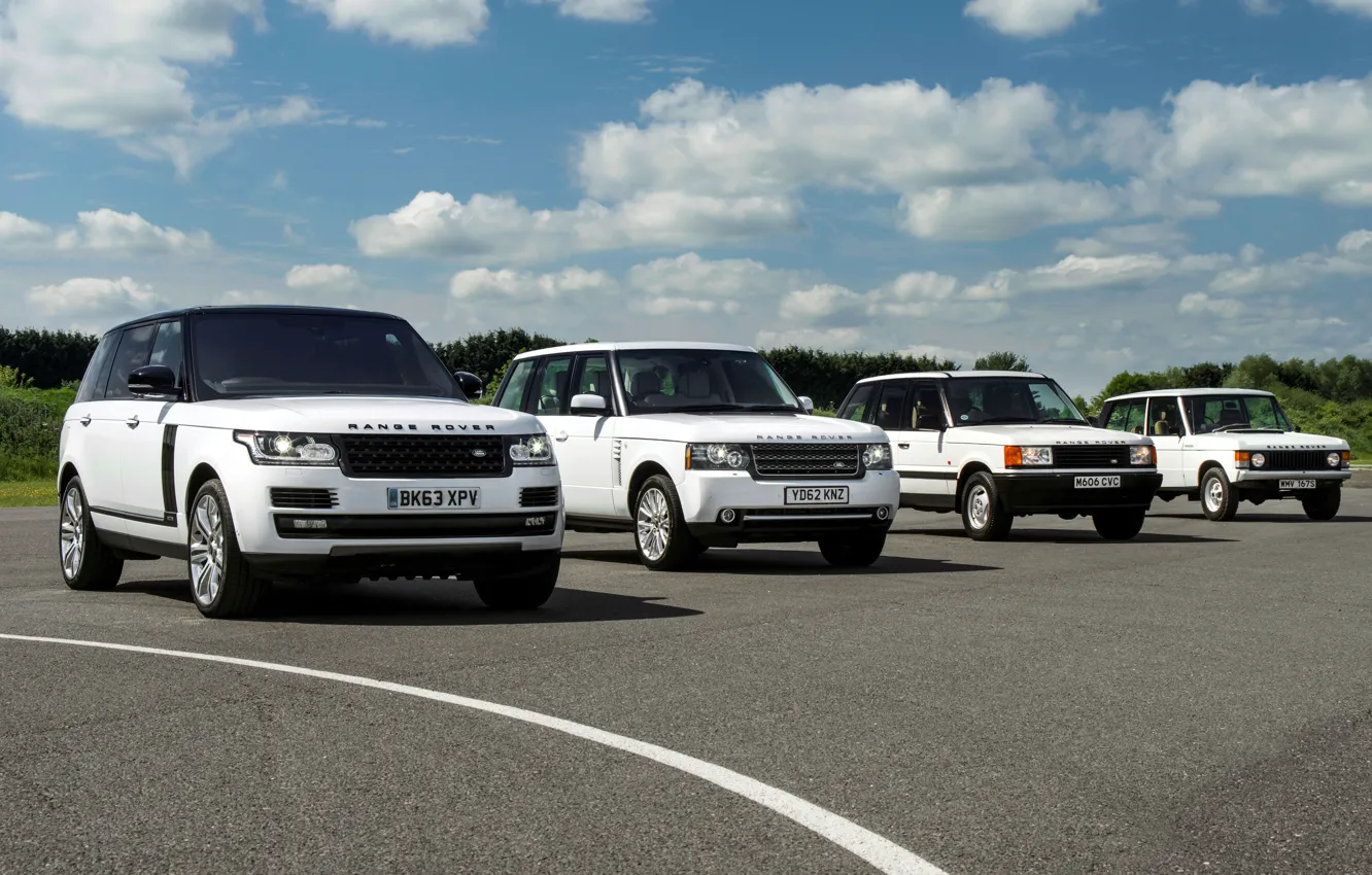 Photo wallpaper Land Rover, Range Rover, White, Cars, Land Rover, History, Four generations