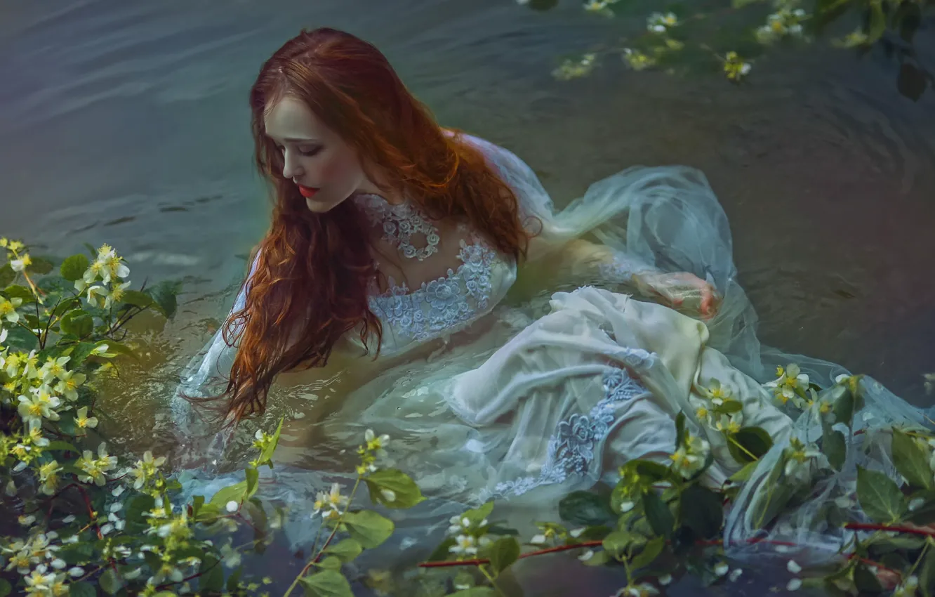 Photo wallpaper girl, fantasy, art, in the water, Agnieszka Lorek, Save me, Olivia Styczyńska