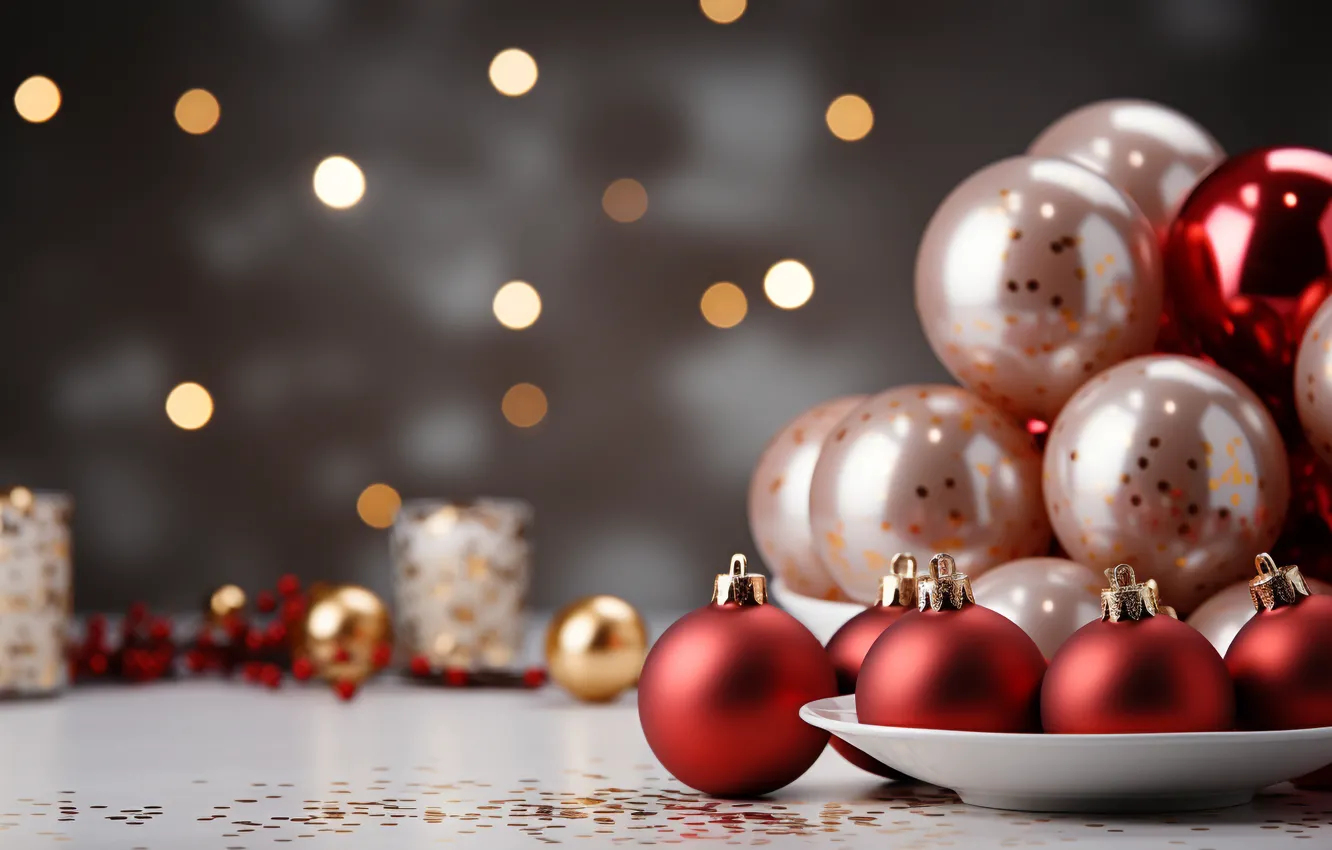 Photo wallpaper balls, new year, Christmas, Christmas, balls, pink, bokeh, New Year