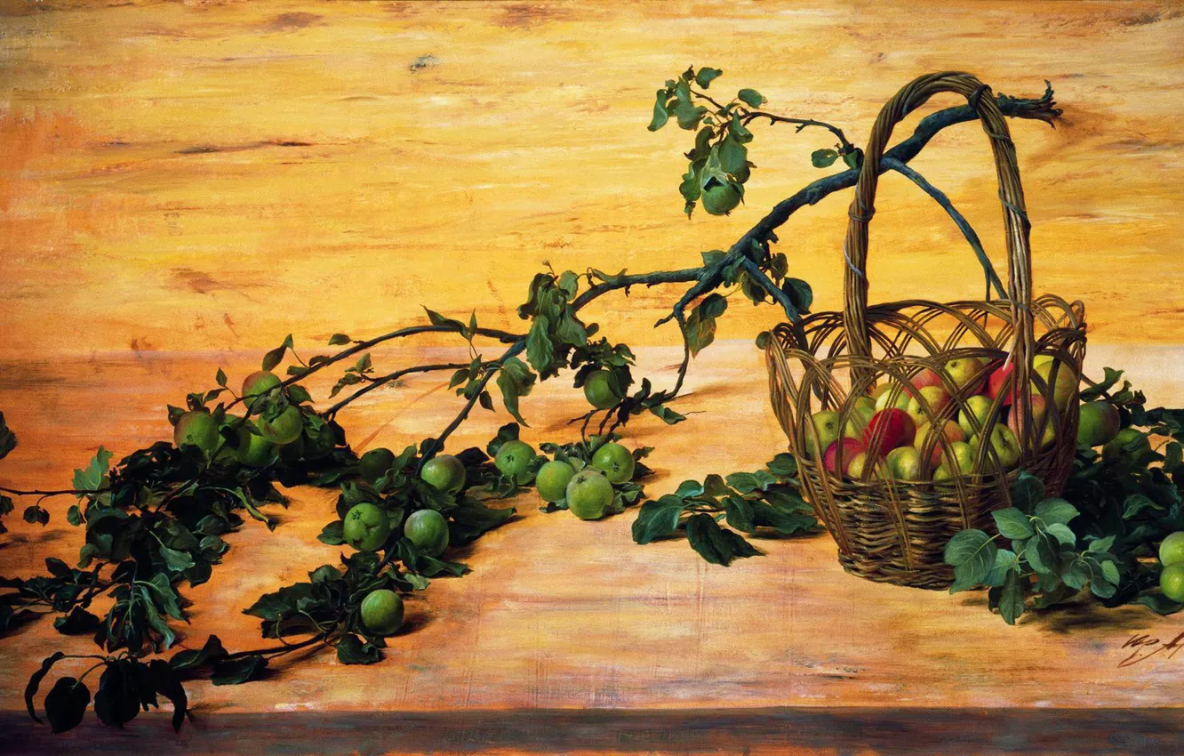 Photo wallpaper oil, Canvas, Apple, Yuri ARSENYUK, (b. 1955). Broken branch