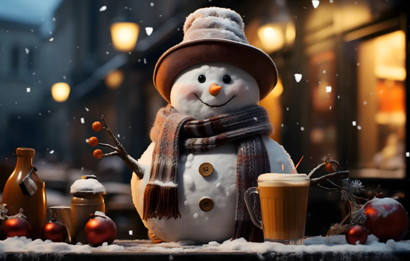 Photo wallpaper winter, snow, decoration, snowflakes, new year, Christmas, snowman, Christmas