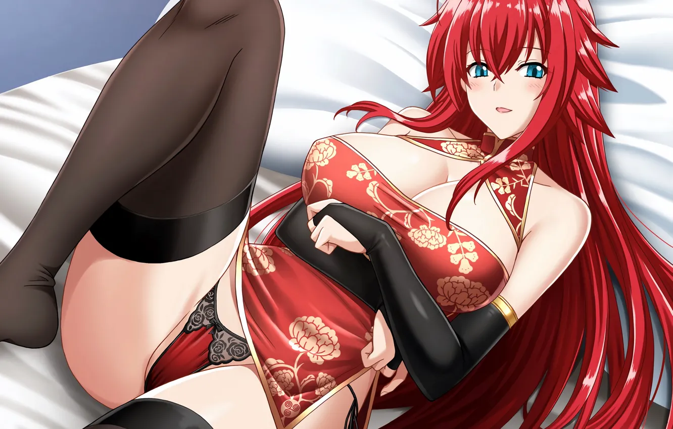 Photo wallpaper girl, sexy, lingerie, cleavage, panties, thighhighs, long hair, dress
