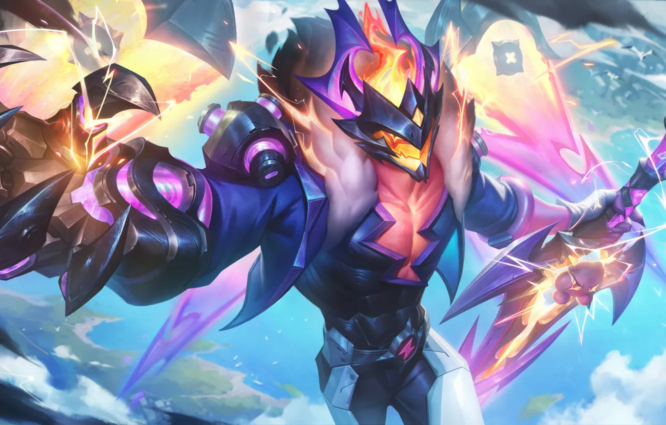 Photo wallpaper clouds, power, game, gesture, characters, League of Legends, blue sky, lol