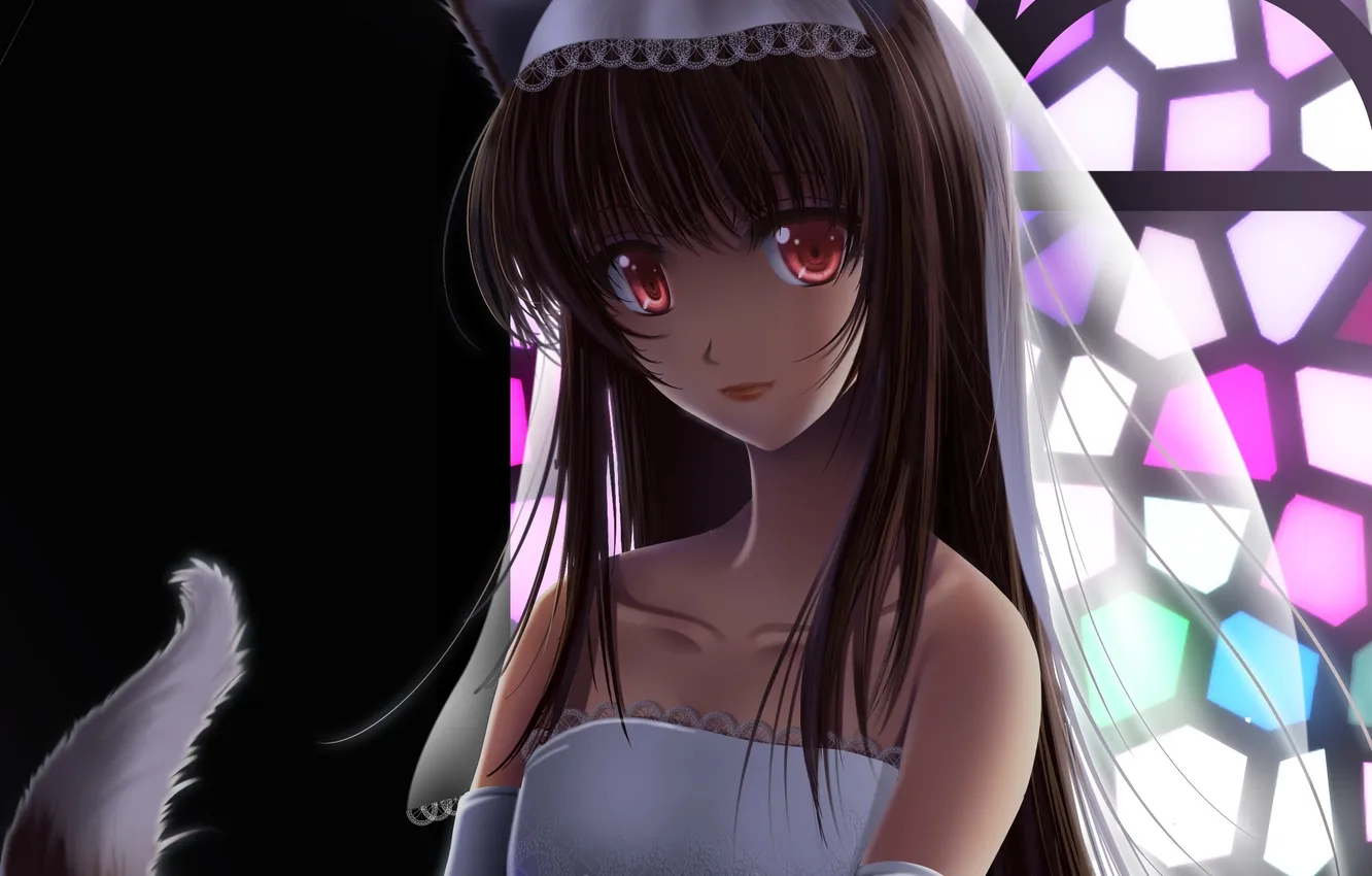 Photo wallpaper girl, anime, art, tail, the bride, veil, ears, Spice and Wolf