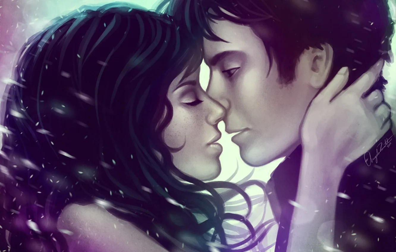 Photo wallpaper girl, love, woman, kiss, male, guy