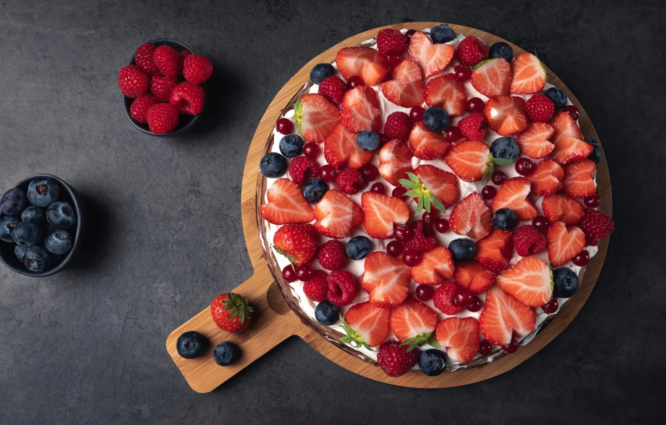 Photo wallpaper berries, raspberry, background, strawberry, dessert, blueberries