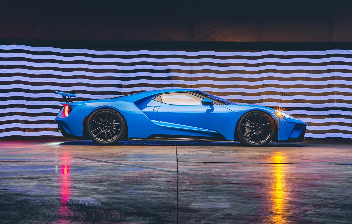 Photo wallpaper Ford, supercar, Ford GT, side view, 2017, H040, Riviera Blue