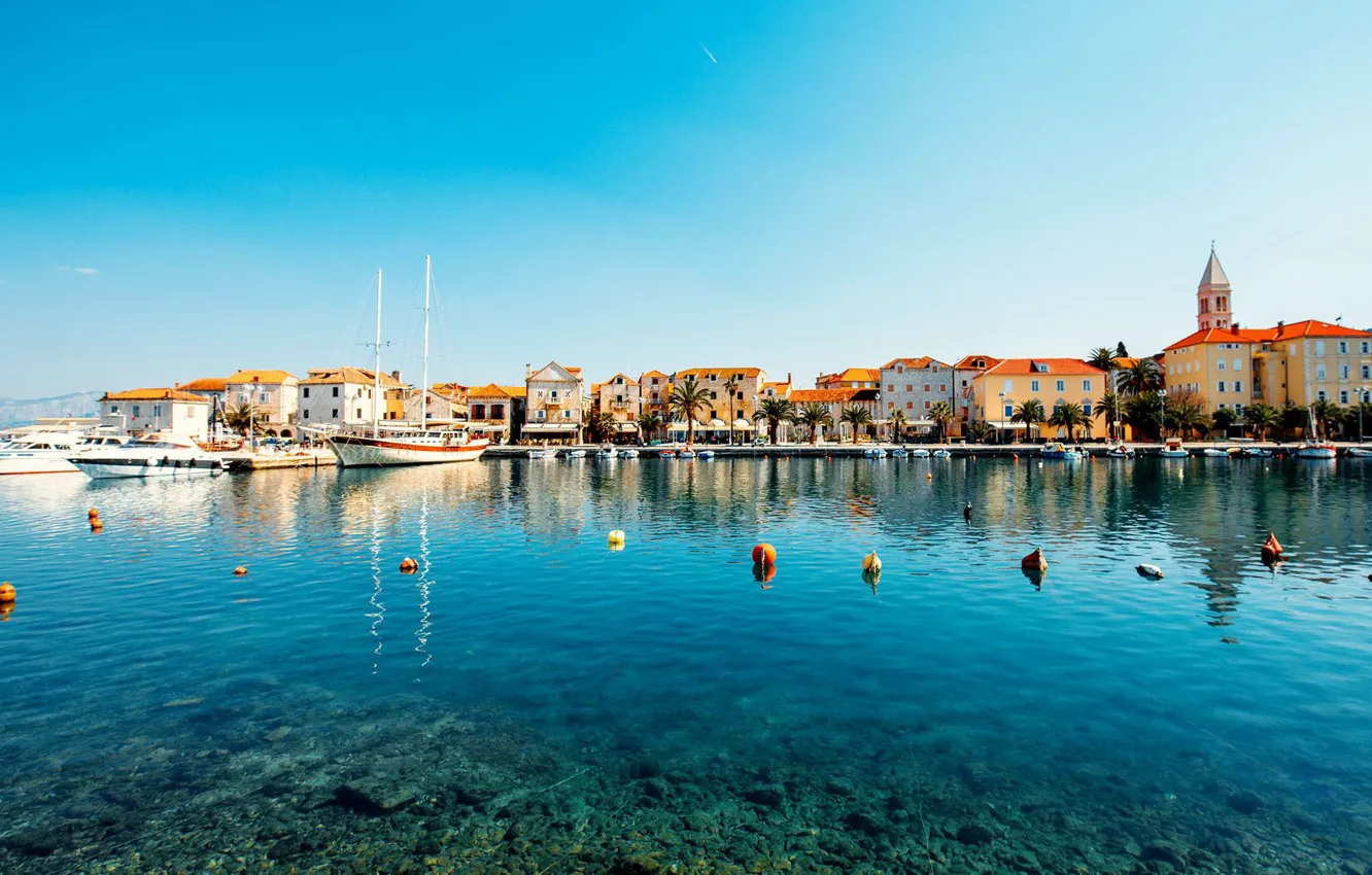 Photo wallpaper sea, the city, island, yachts, promenade, Adriatica, Jadran, Brac