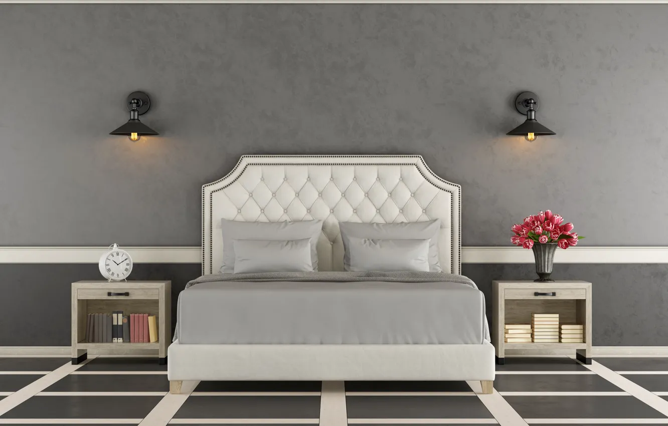 Photo wallpaper bed, interior, bedroom, modern, bedroom