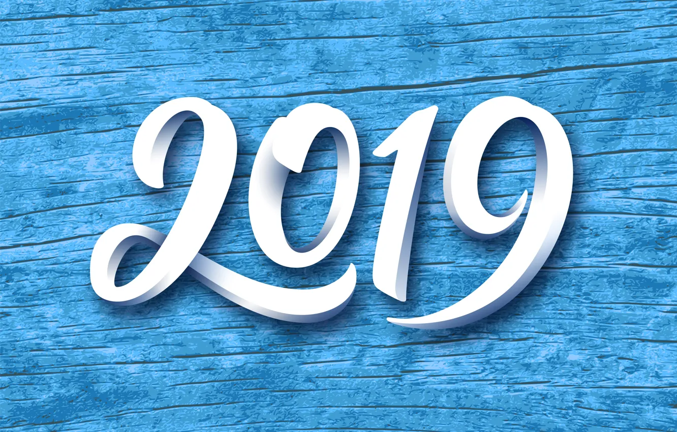 Photo wallpaper new year, figures, wood, blue, background, New Year, Happy, 2019