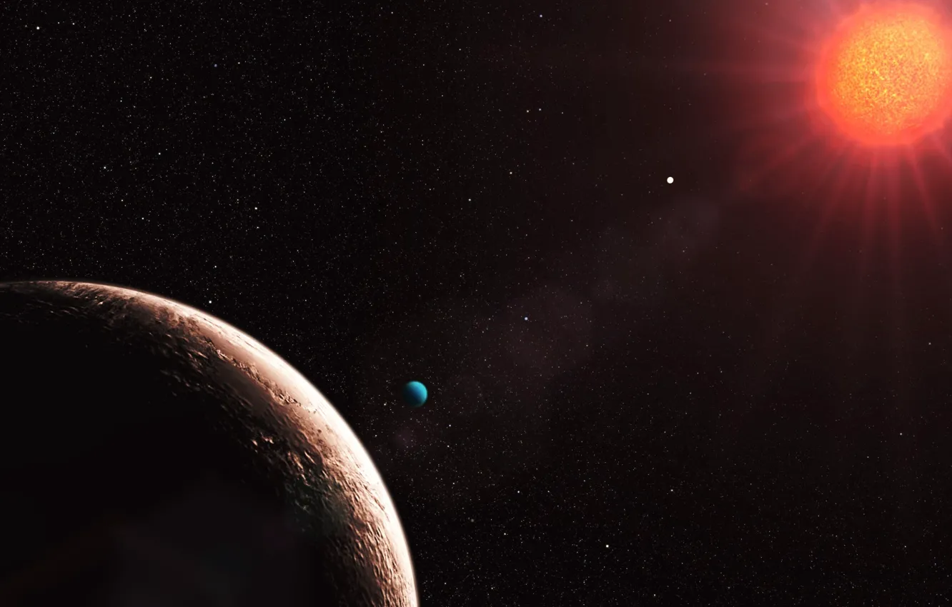 Photo wallpaper stars, red, planet, satellite