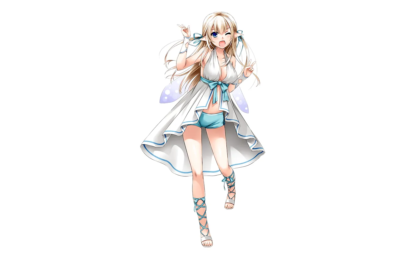 Photo wallpaper girl, sexy, cleavage, shorts, blouse, long hair, boobs, anime