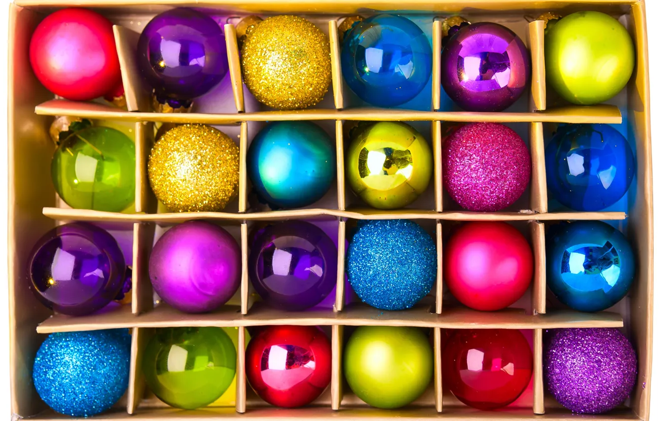 Photo wallpaper decoration, holiday, box, balls, toy, new year, Christmas, Christmas